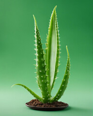 Fototapeta premium Aloe vera in green background for product advertisement