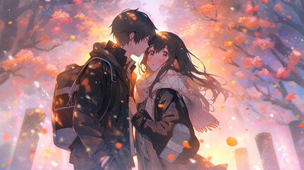 kawaii anime schoolgirl romantic couple