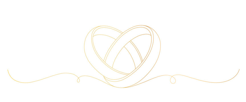 wedding ring golden line art style. vector invitation, velentine element	