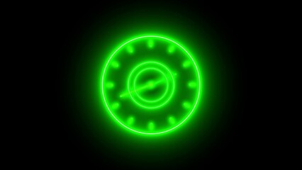 Green color neon abstract digital technology stopwatch clock on black color illustration background.
