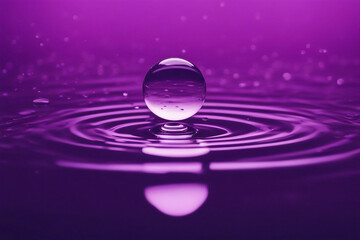 Water drop in the water floor with around wave from middle purple background
