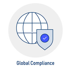 Global Compliance GDPR Icon: International Data Standards. Vector Editable Stroke Icon.