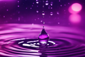 Water drop in the water floor with around wave from middle purple background
