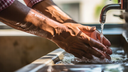 Close up of an asian indian man's hands washing