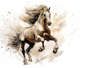 Obraz na płótnie Canvas Watercolor painting of horse running on white background. Wildlife Animals. Illustration, Generative AI.