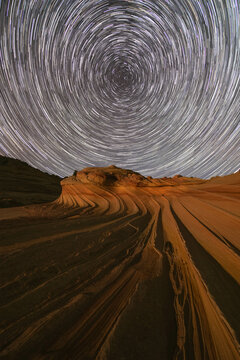 Star trails above the Second Wave in North Coyote Buttes