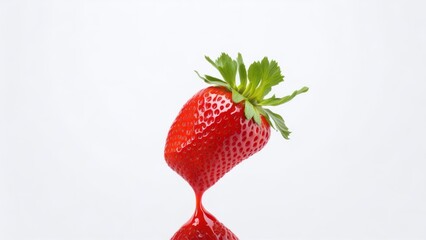 Strawberry and oil floating on a white background