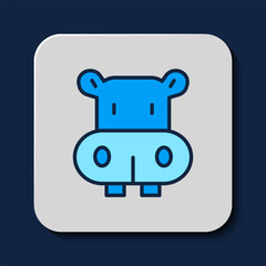 Filled outline Hippo or Hippopotamus icon isolated on blue background. Animal symbol. Vector