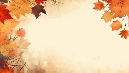 Naklejka na ściany i meble Bright autumn background, wallpaper, horizontal cover for presentation with yellowed autumn leaves and place for text. Generation of AI. 