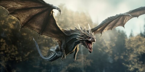 Dragon majestically soars amidst wilderness