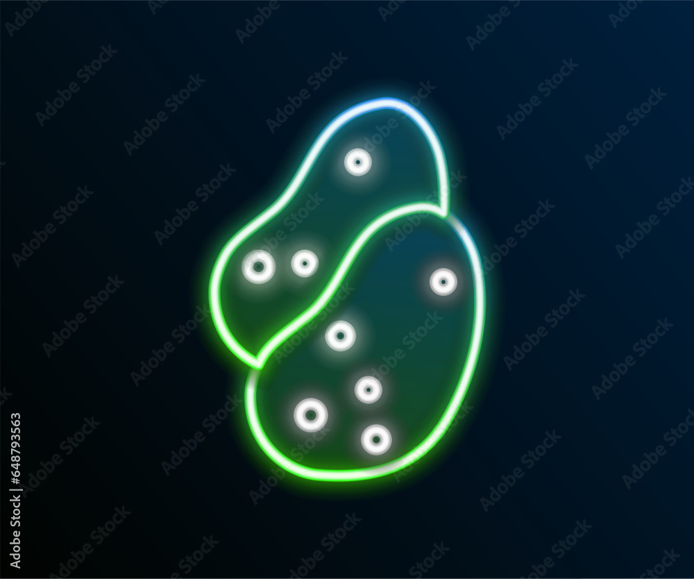 Sticker Glowing neon line Potato icon isolated on black background. Colorful outline concept. Vector