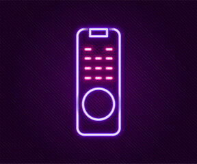 Glowing neon line Remote control icon isolated on black background. Colorful outline concept. Vector