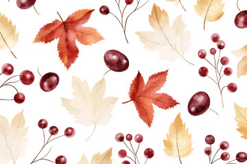 Fall leave. Harvest pattern. Watercolor autumn seamles. Vector illustration design.