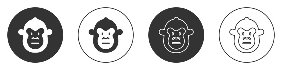 Black Monkey icon isolated on white background. Animal symbol. Circle button. Vector