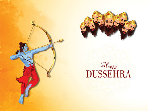 Vector illustration of lord rama killed king ravan for happy dussehra