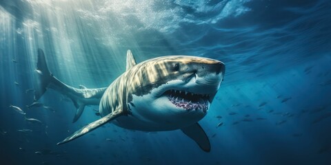 Terrifying Great White Shark in the Deep Blue