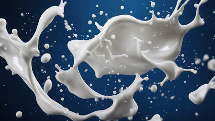 Obraz na płótnie Canvas Milk splash dark blue background generated by AI