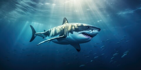 Predatory Great White Shark in Ocean Waters