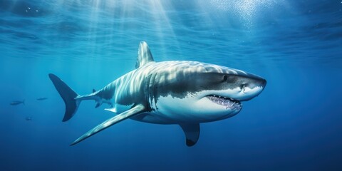 Great White Shark Majesty in Blue Waters