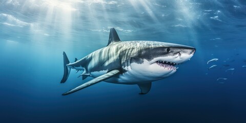 Fototapeta premium Spectacular Great White Shark in Azure Seas