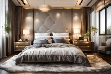 Comfortable bedroom in a luxury home with stylish decor.