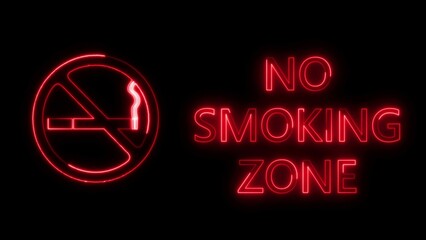 Neon signboard of "NO SMOKING". Shiny glowing light and warning about unhealthy habit.