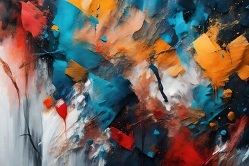 Creative abstract hand painted background, wallpaper, texture, close-up fragment of acrylic painting on canvas with brush strokes