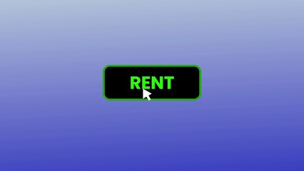 RENT button pressed on computer screen by cursor pointer mouse illustration background.
