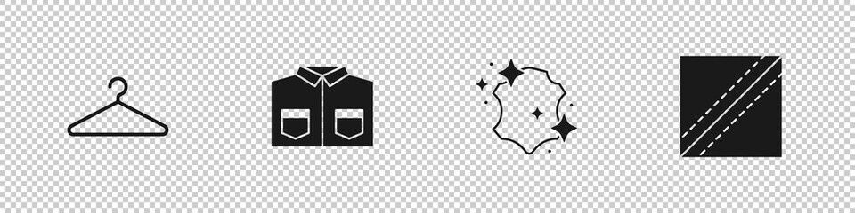 Set Hanger wardrobe, Shirt, Leather and Textile fabric roll icon. Vector