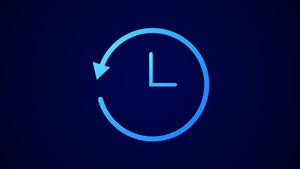 Digital round clock isolated first spent time on blue color illustration background.