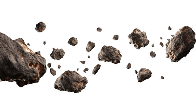 Small Asteroids Moving Fast Isolated On Solid White Background