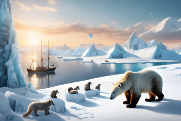 polar bear in polar regions.Generative AI - obrazy, fototapety, plakaty
