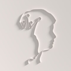 Woman and man head outline silhouettes. Queen and common man. Young couple. 3D render