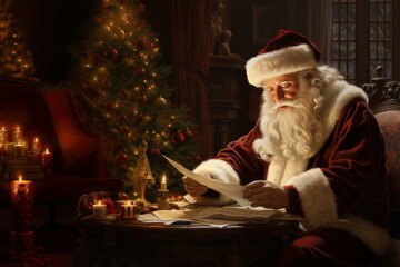 santa claus reading christmas letters, generative ai