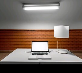 laptop on the table isolated with white background 