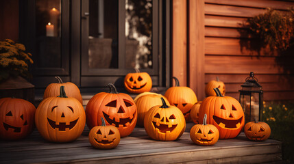 Fototapeta premium halloween pumpkin and pumpkins on a porch