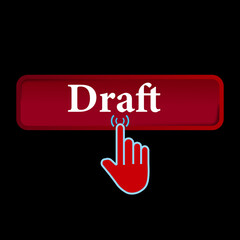 Click Rectangle Draft button design, Finger pressing button symbol isolated on black background.