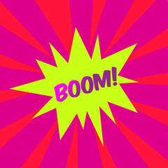 BOOM! comic bubble text Pop art style Radial lines background Explosion illustration