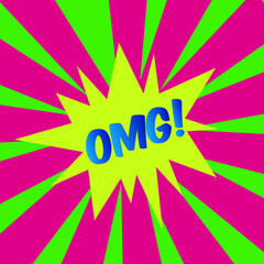OMG! comic bubble text Pop art style Radial lines background Explosion illustration