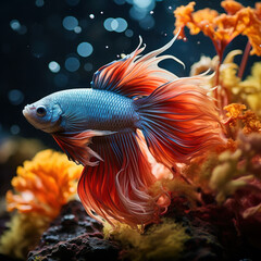 Naklejka na ściany i meble Betta Fish in its Natural Habitat, Wildlife Photography, Generative AI
