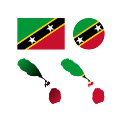 Saint Kitts and Nevis national map and flag vectors set....