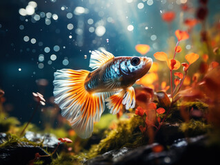 Guppy in its Natural Habitat, Wildlife Photography, Generative AI