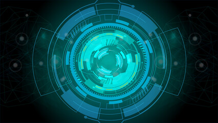cyan color digital HUD elements online cyber security, data processing, illustration background.