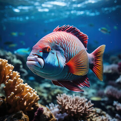 Naklejka na ściany i meble Parrotfish in its Natural Habitat, Wildlife Photography, Generative AI