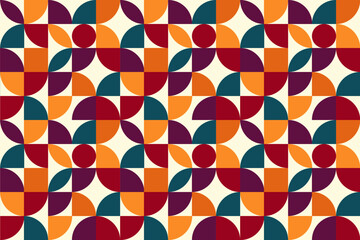 Abstract background of geometric design in Bauhaus style. Vector seamless pattern with Retro Mid Century colors. ready to use for textile, cloth, wrap and other.