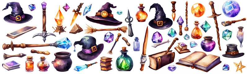 Set of magic staves and other items