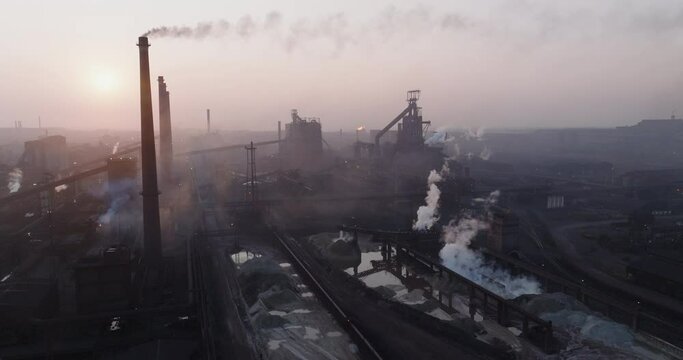 Aerial close-up panning view. Climate Change. Global warming.  Industrial air pollution in South Africa  