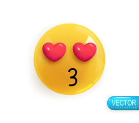 Emotion Realistic 3d Render. Icon Smile Emoji. Vector yellow glossy emoticons. PNG