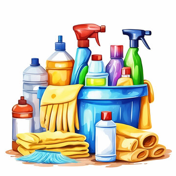 cleaning supplies colorful arrangement clip art preview