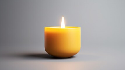 3D illustration of lit candle yellow natural fragrance isolated on gray background.